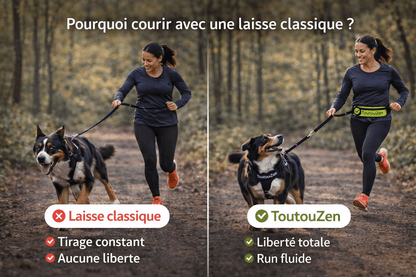 Laisse Running Mains Libres pour Chien - Sacoche intégrée, Balade & Sport - ToutouZEN
