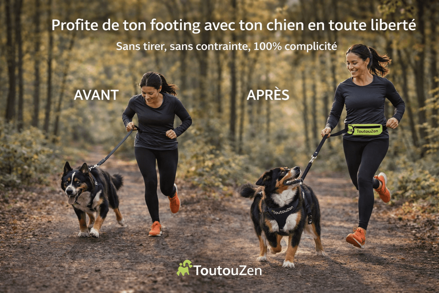 Laisse Running Mains Libres pour Chien - Sacoche intégrée, Balade & Sport - ToutouZEN