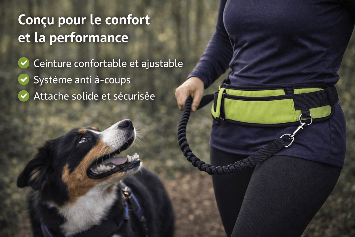 Laisse Running Mains Libres pour Chien - Sacoche intégrée, Balade & Sport - ToutouZEN